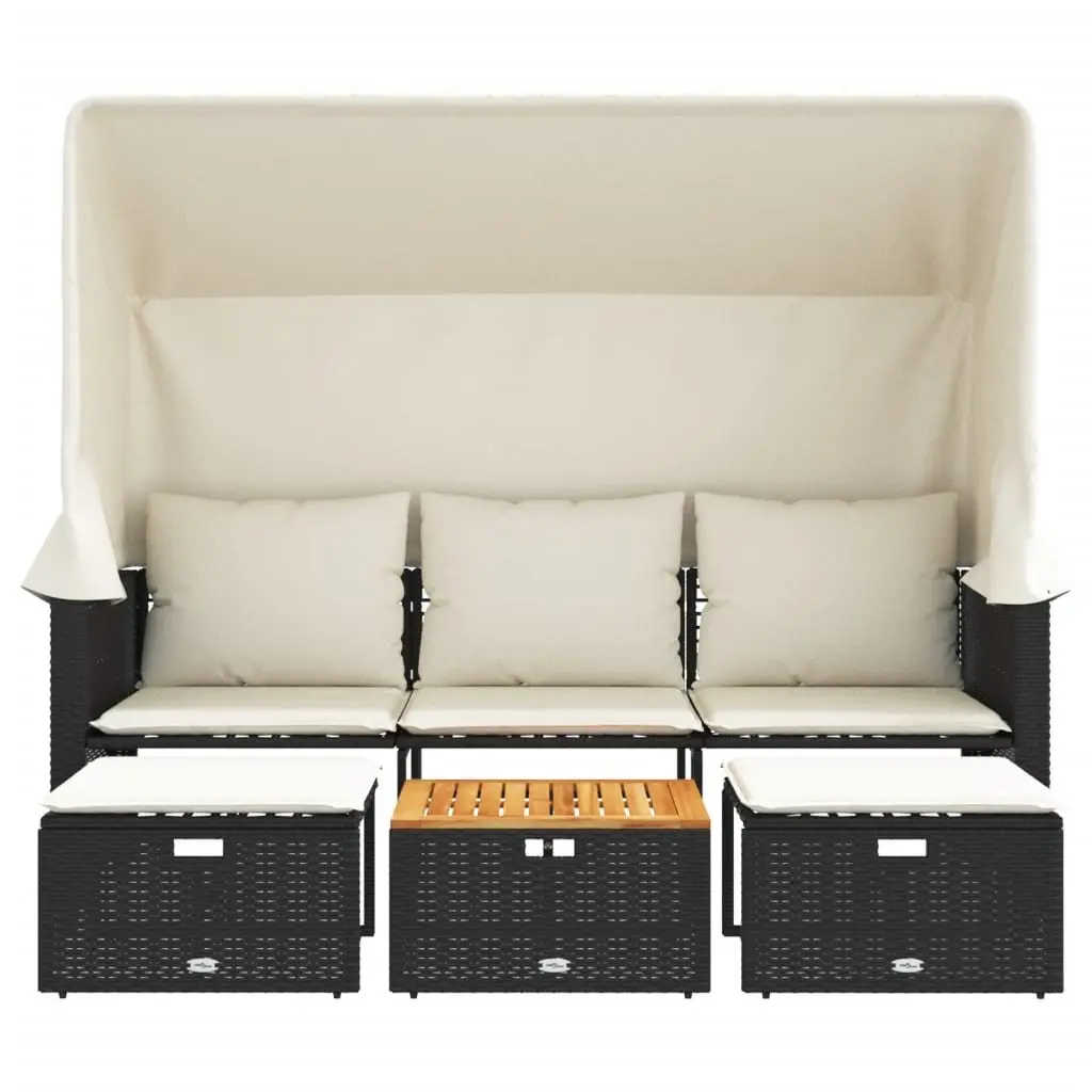 Garden Sofa 3-Seater Outdoor Patio Furniture with Retractable Canopy and Stools