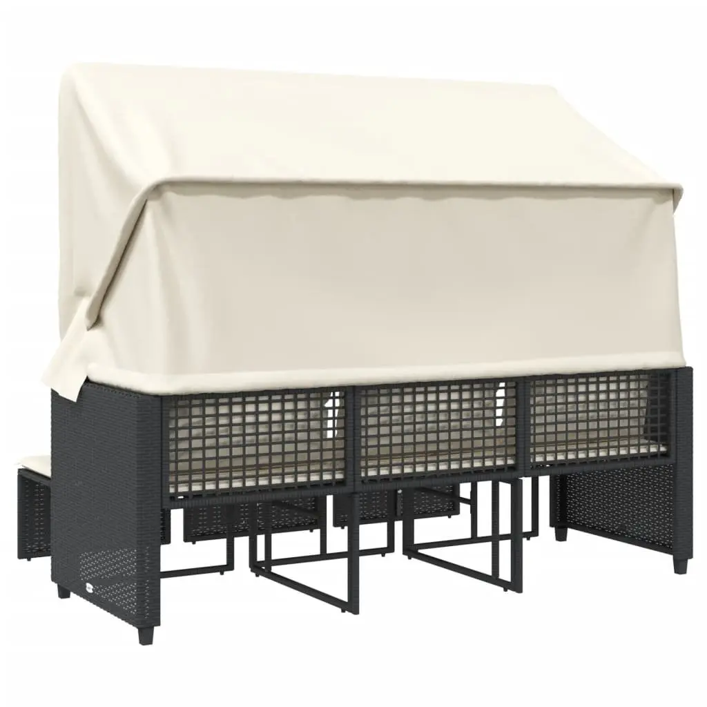 Garden Sofa 3-Seater Outdoor Patio Furniture with Retractable Canopy and Stools