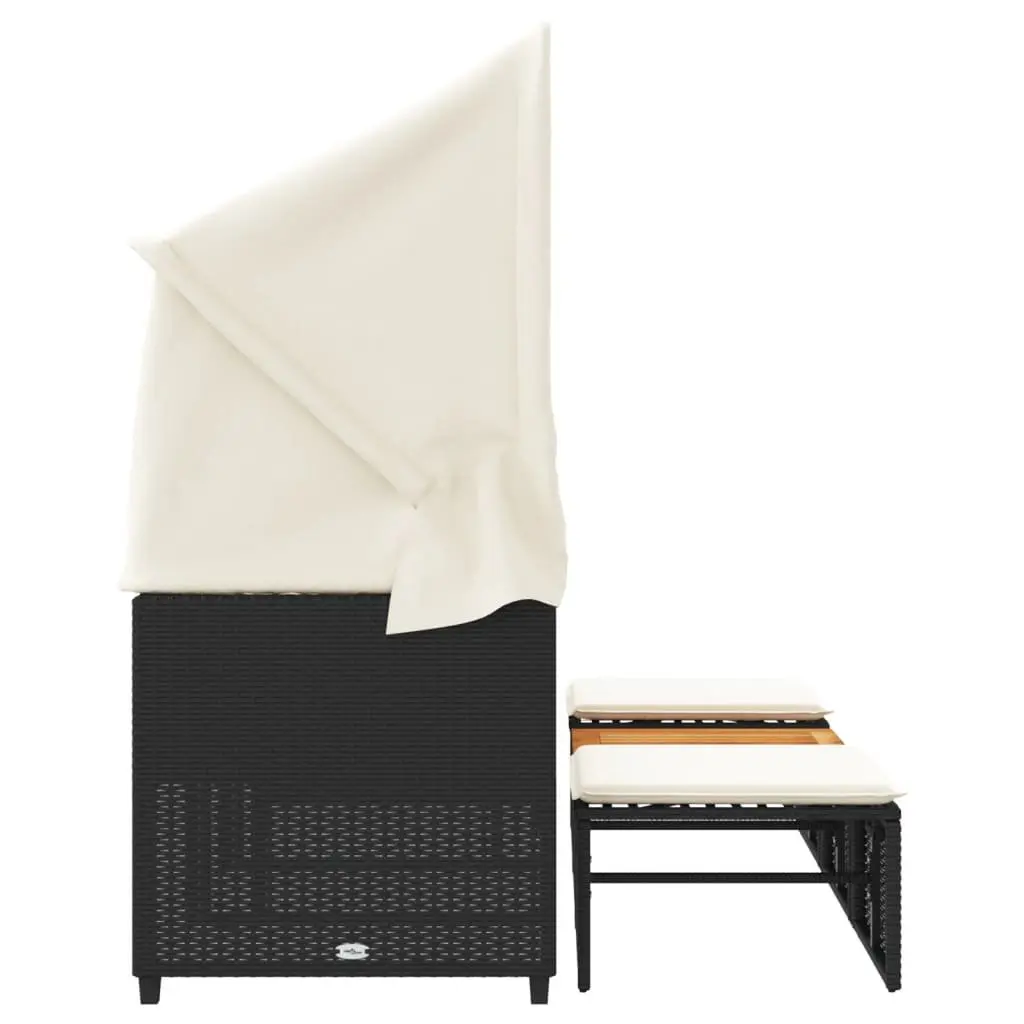 Garden Sofa 3-Seater Outdoor Patio Furniture with Retractable Canopy and Stools