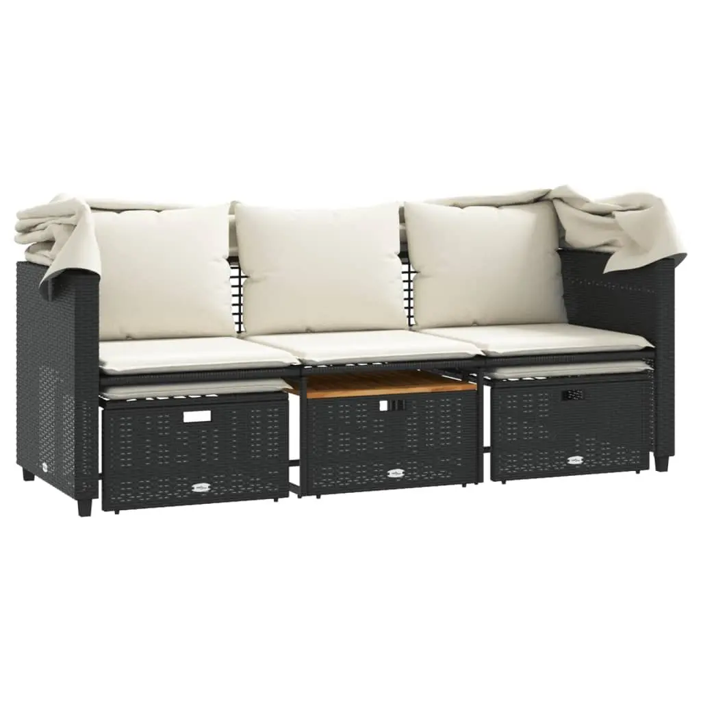 Garden Sofa 3-Seater Outdoor Patio Furniture with Retractable Canopy and Stools
