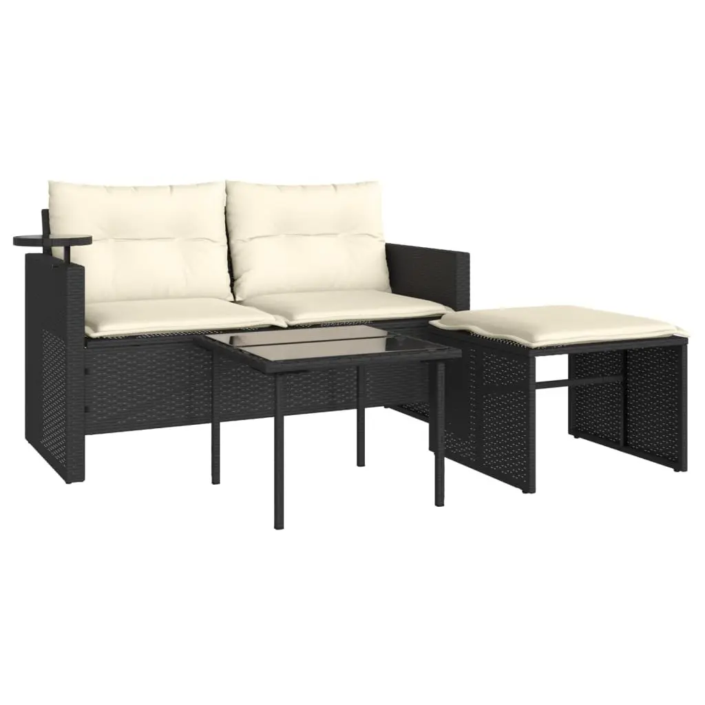 Outdoor Sofa Set 3 Piece Black Garden Furniture with Cushions and Side Table