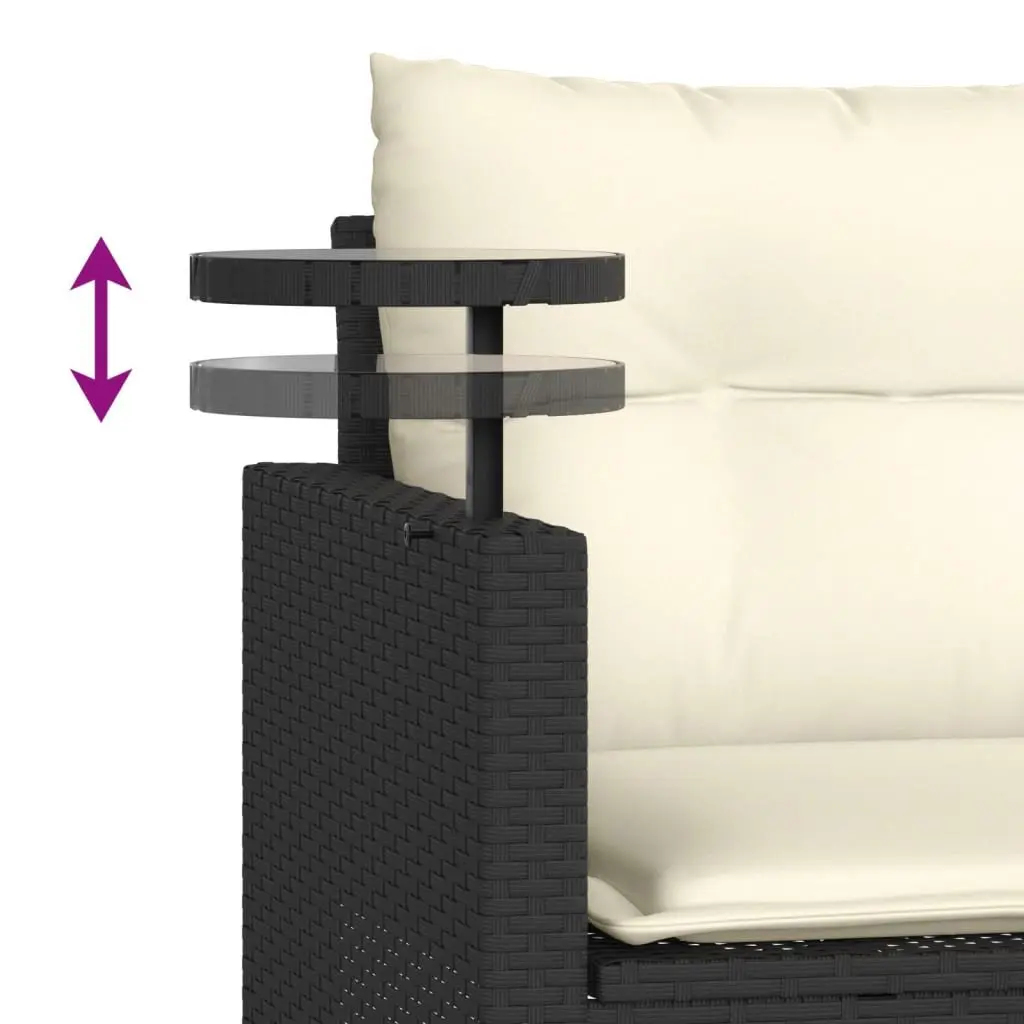 Outdoor Sofa Set 3 Piece Black Garden Furniture with Cushions and Side Table