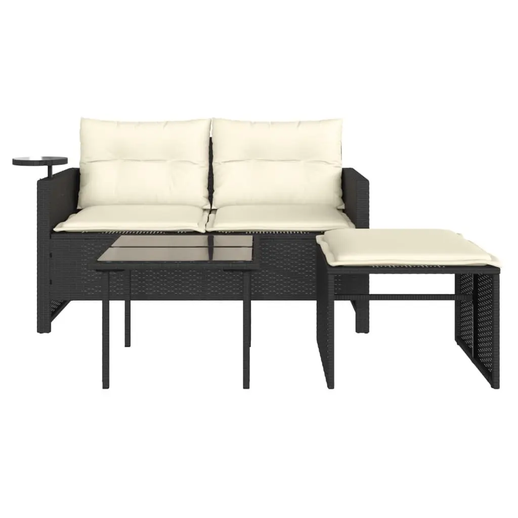 Outdoor Sofa Set 3 Piece Black Garden Furniture with Cushions and Side Table