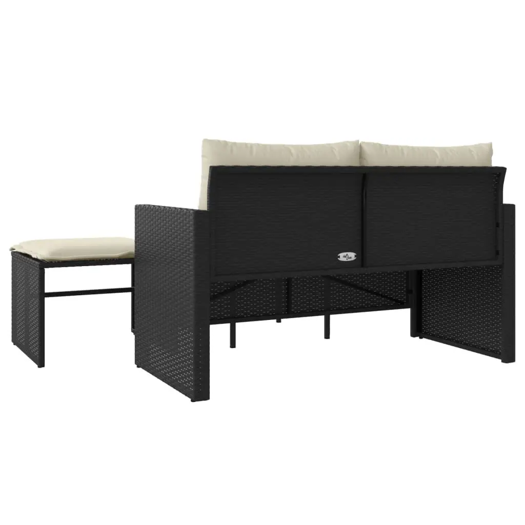 Outdoor Sofa Set 3 Piece Black Garden Furniture with Cushions and Side Table
