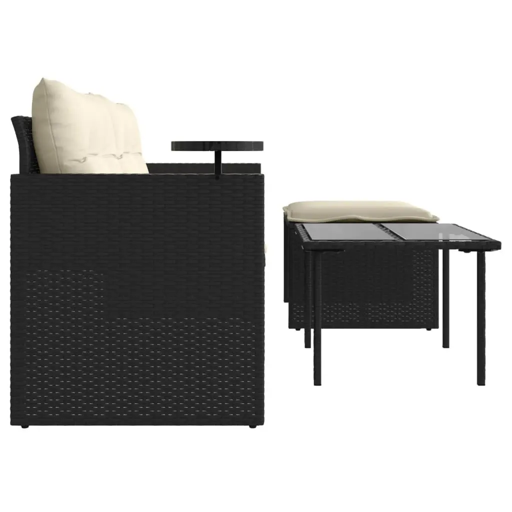 Outdoor Sofa Set 3 Piece Black Garden Furniture with Cushions and Side Table