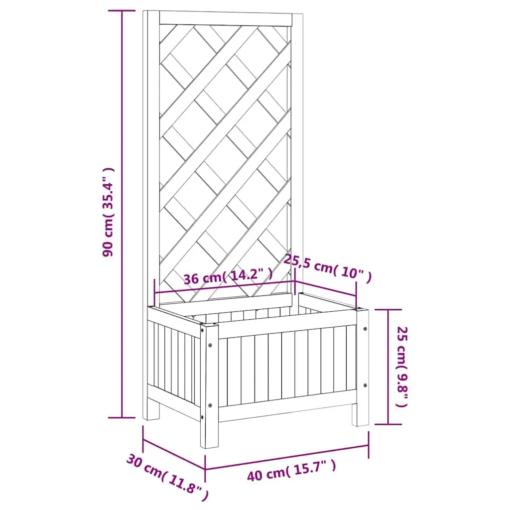 Wooden Planter with Trellis Grey Solid Fir Wood Construction for Climbing Plants Support