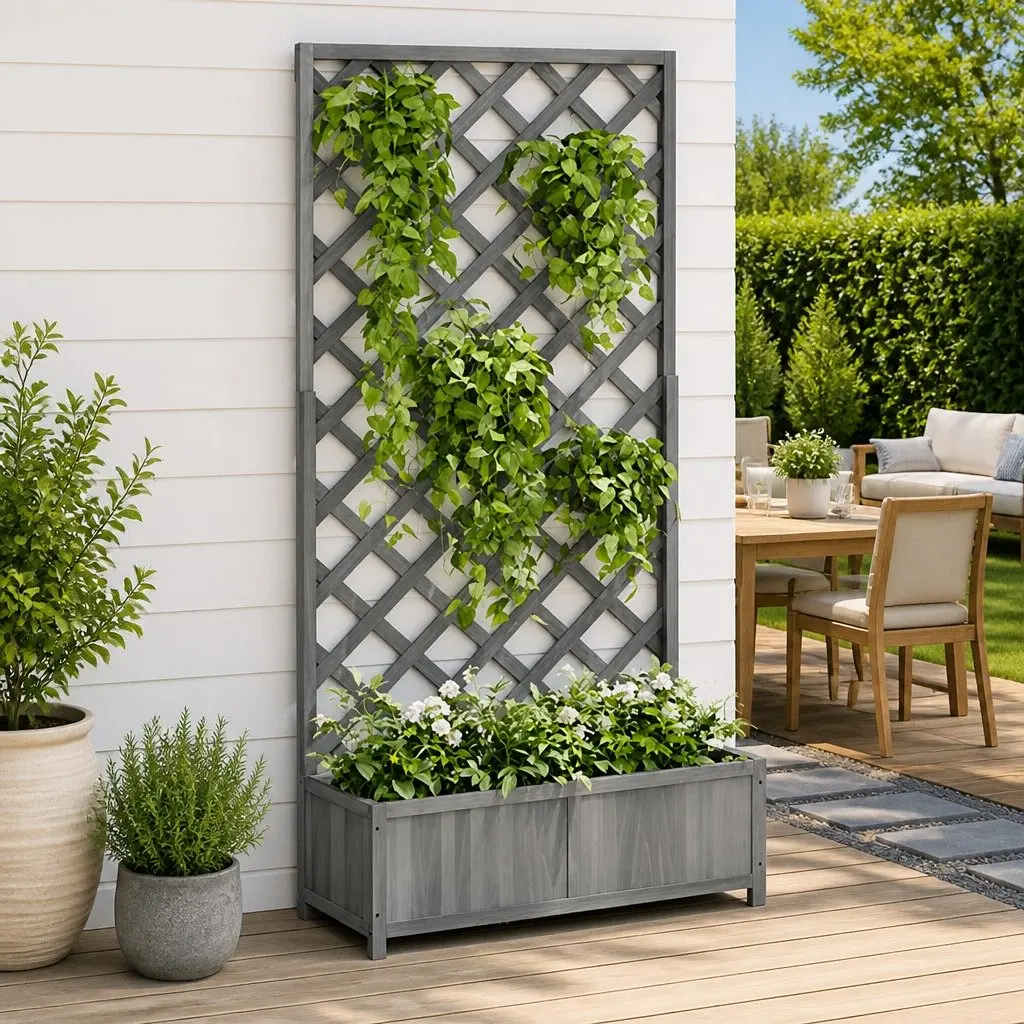 Grey Wooden Planter Box