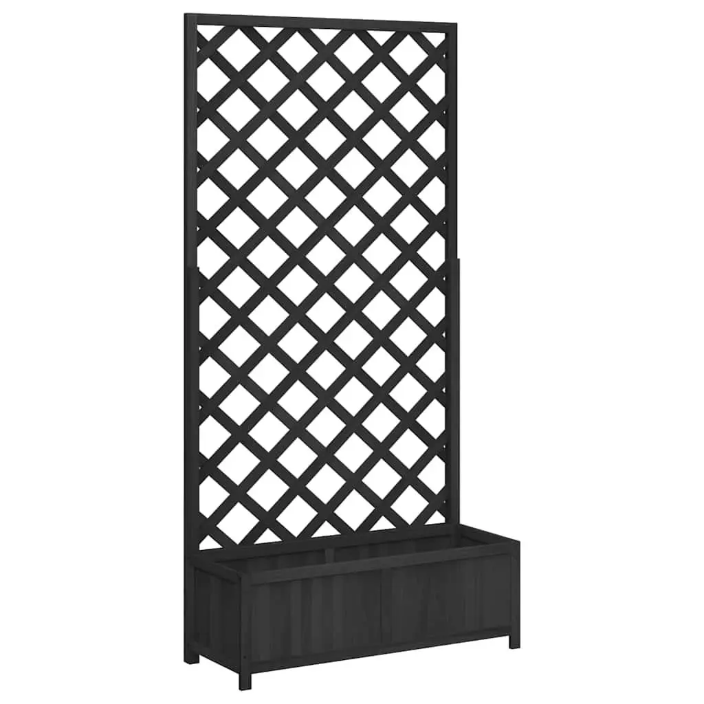 Wooden Planter with Trellis Black Solid Fir Garden Patio Climbing Plants Support