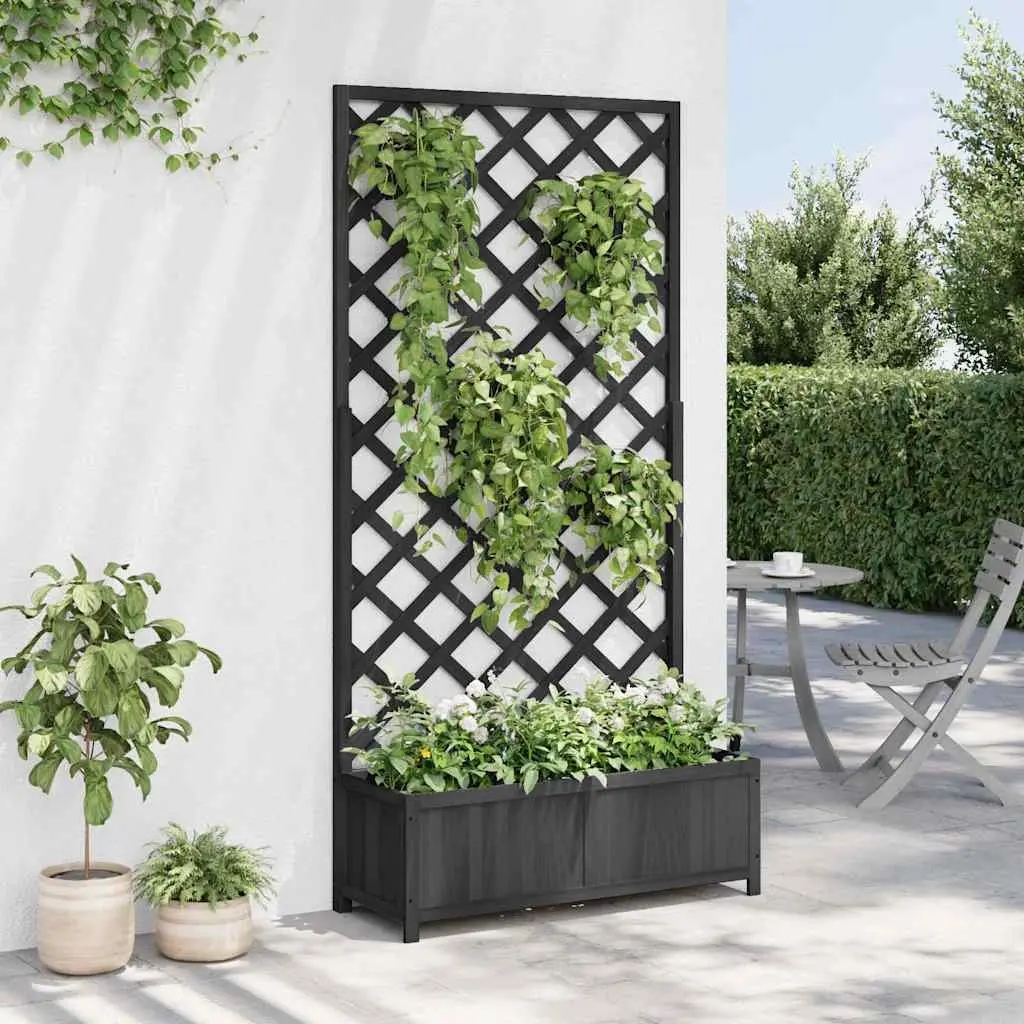 Wooden Planter with Trellis Black Solid Fir Garden Patio Climbing Plants Support