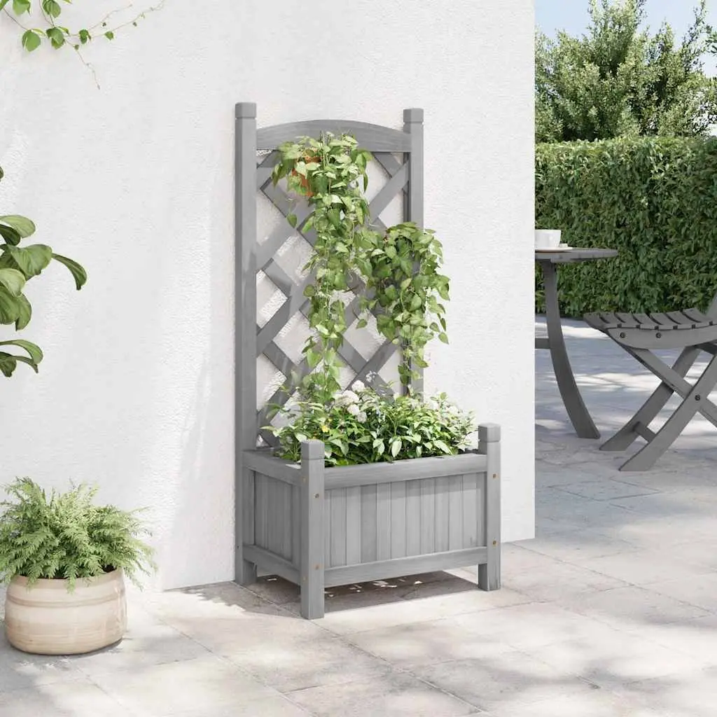 Wooden Planter with Trellis Grey Solid Fir Garden Climbing Plant Support