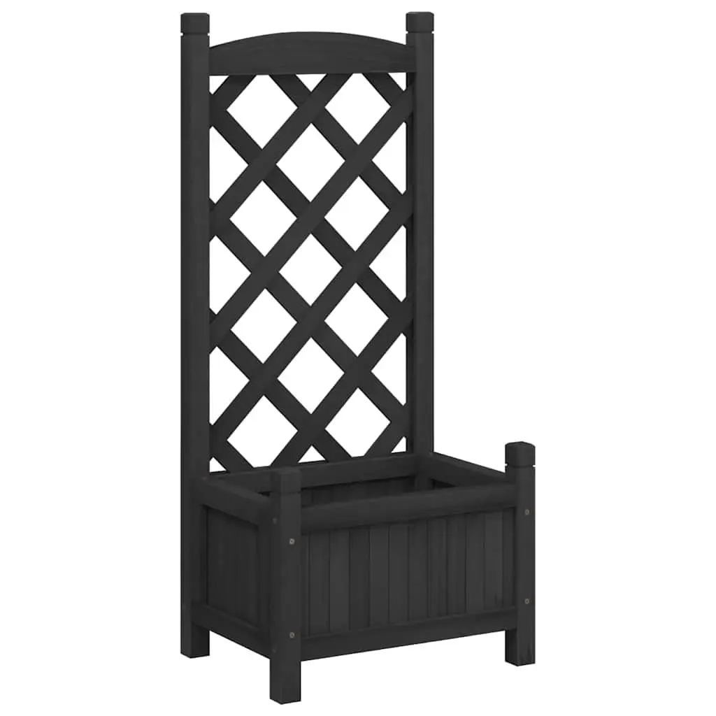 Wooden Planter with Trellis Black Solid Fir Outdoor Garden Climbing Plants