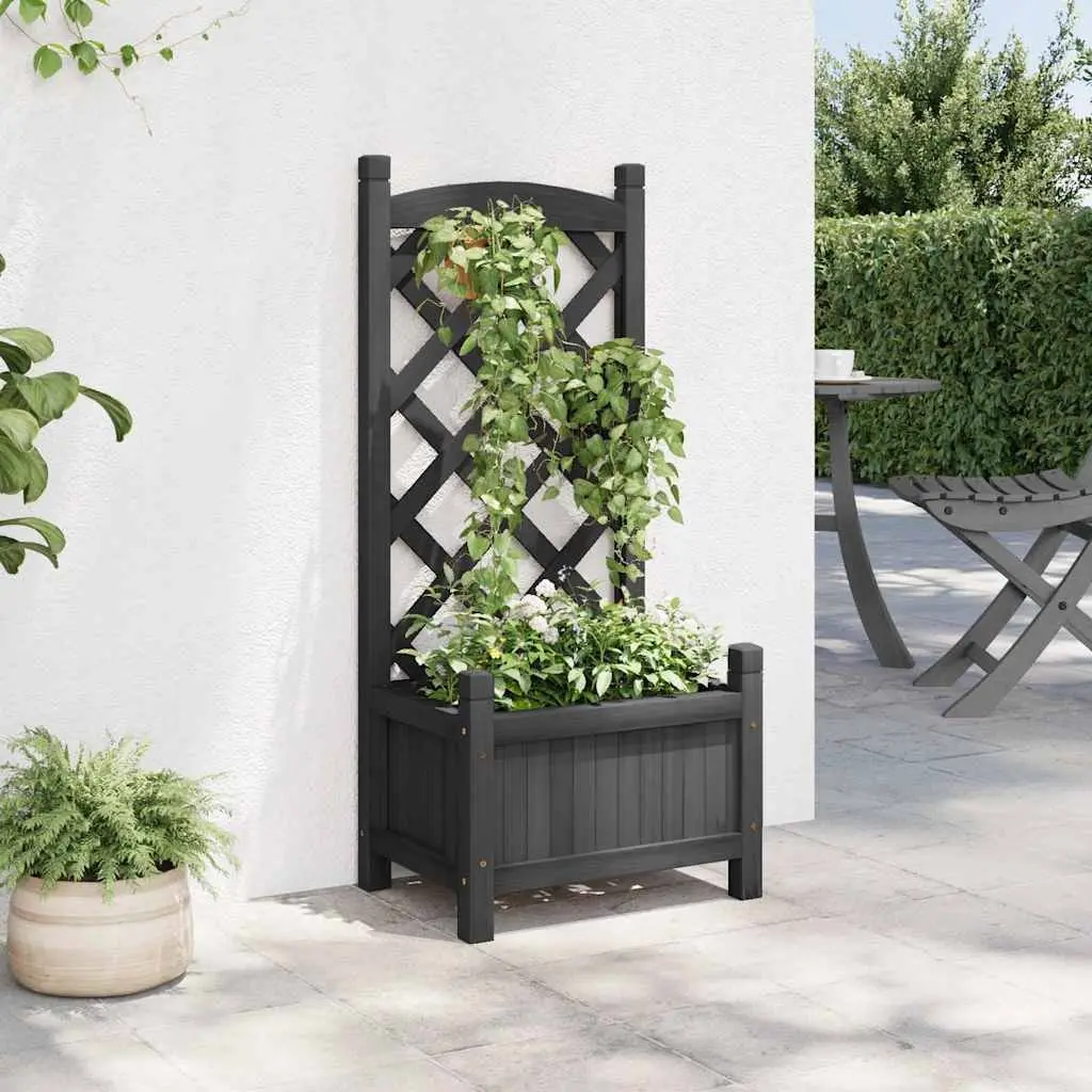 Wooden Planter with Trellis Black Solid Fir Outdoor Garden Climbing Plants