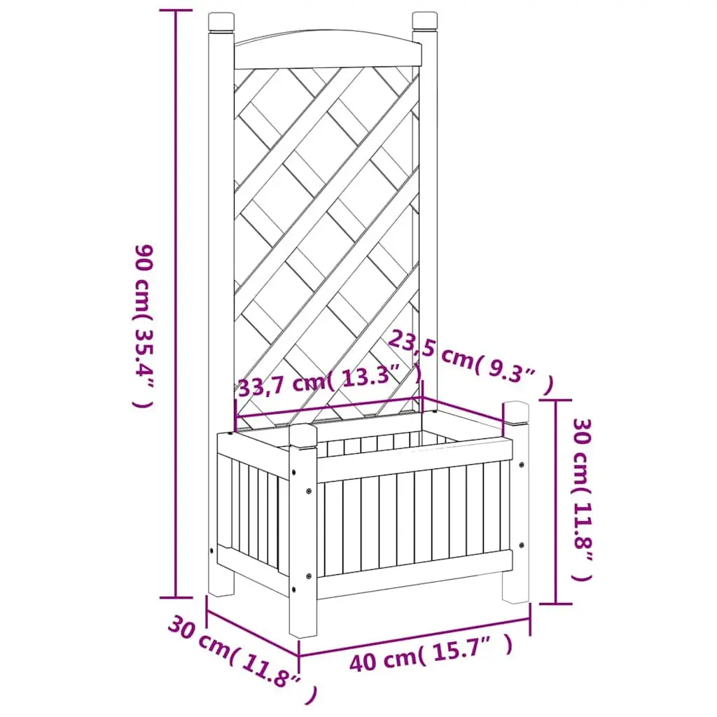 Wooden Planter with Trellis Black Solid Fir Outdoor Garden Climbing Plants