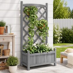 Your Ideal Grey Wooden Planter with Trellis