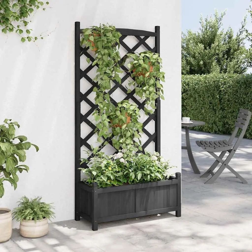 Planter with Trellis Black Solid Wood Fir Garden Climbing Plants Patio Outdoor