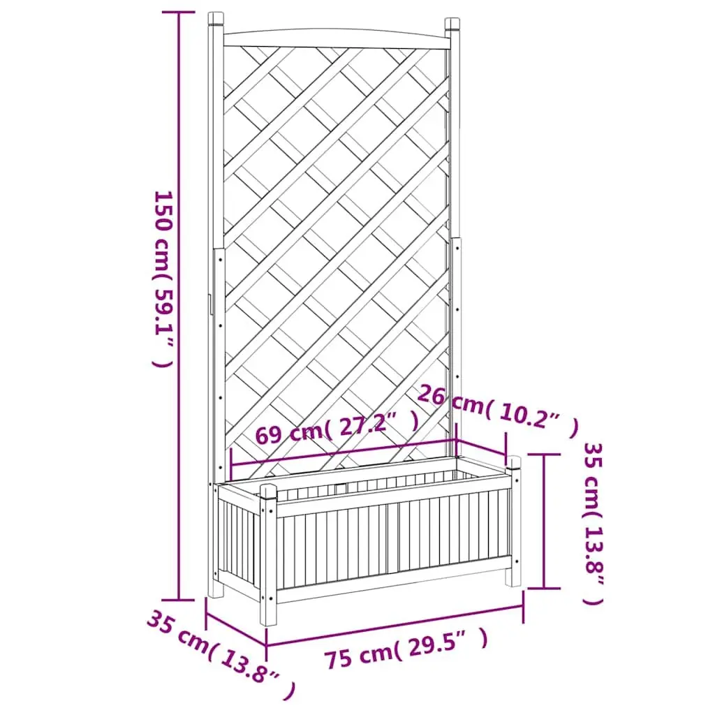 Planter with Trellis Black Solid Wood Fir Garden Climbing Plants Patio Outdoor