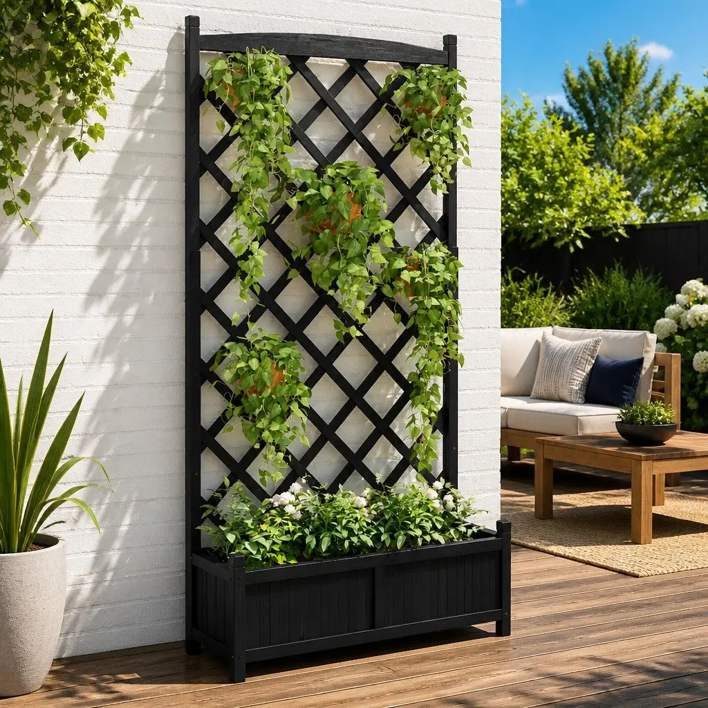 Wooden Planter with Trellis for Climbing Plants