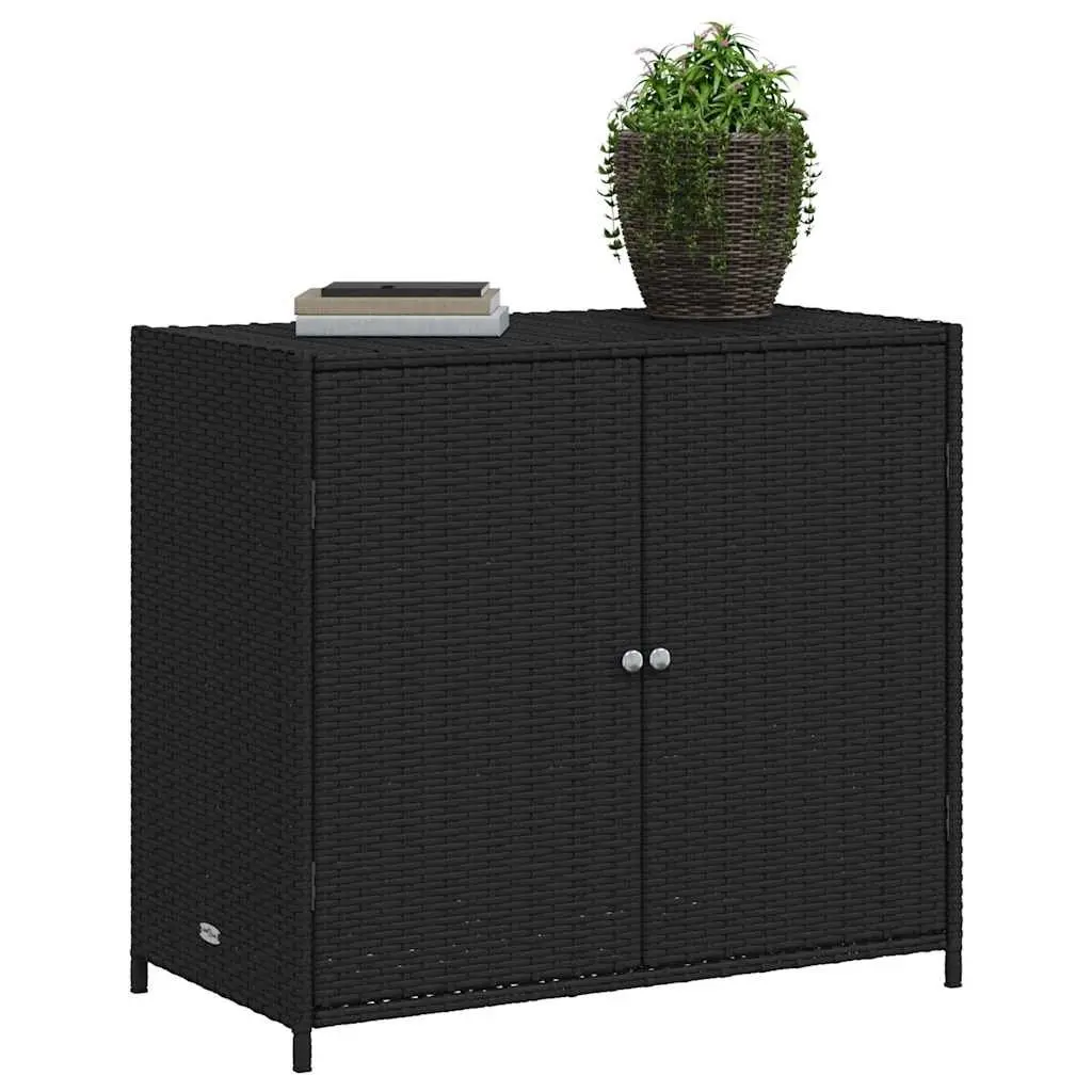 Garden Storage Cabinet Outdoor Black Poly Rattan Patio Furniture Organiser Box