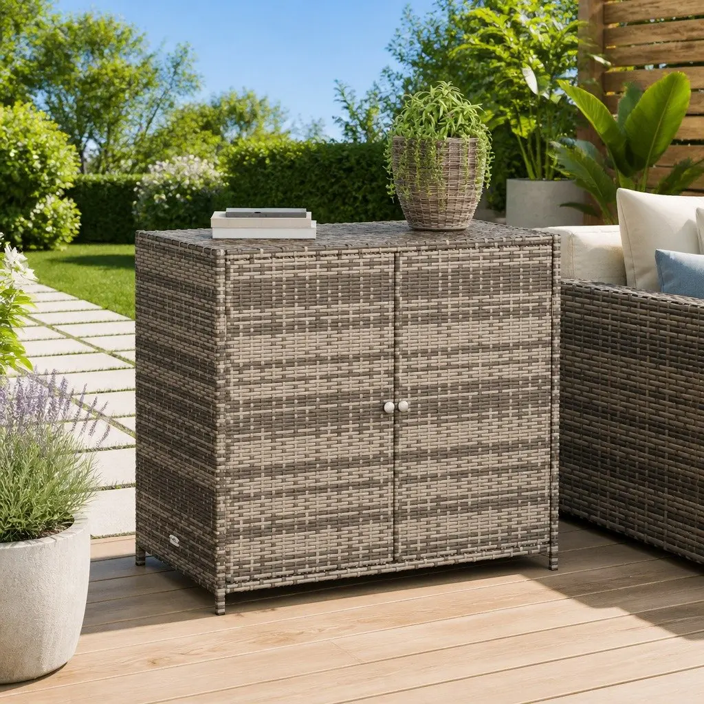 Garden Storage Cabinet Grey Poly Rattan Outdoor Furniture 83 x 45 x 76 cm