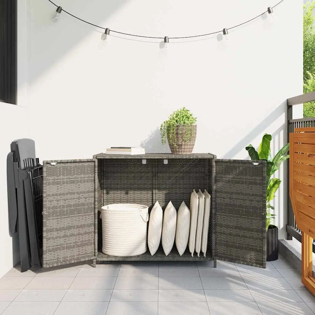 Garden Storage Cabinet Grey Poly Rattan Outdoor Furniture 83 x 45 x 76 cm