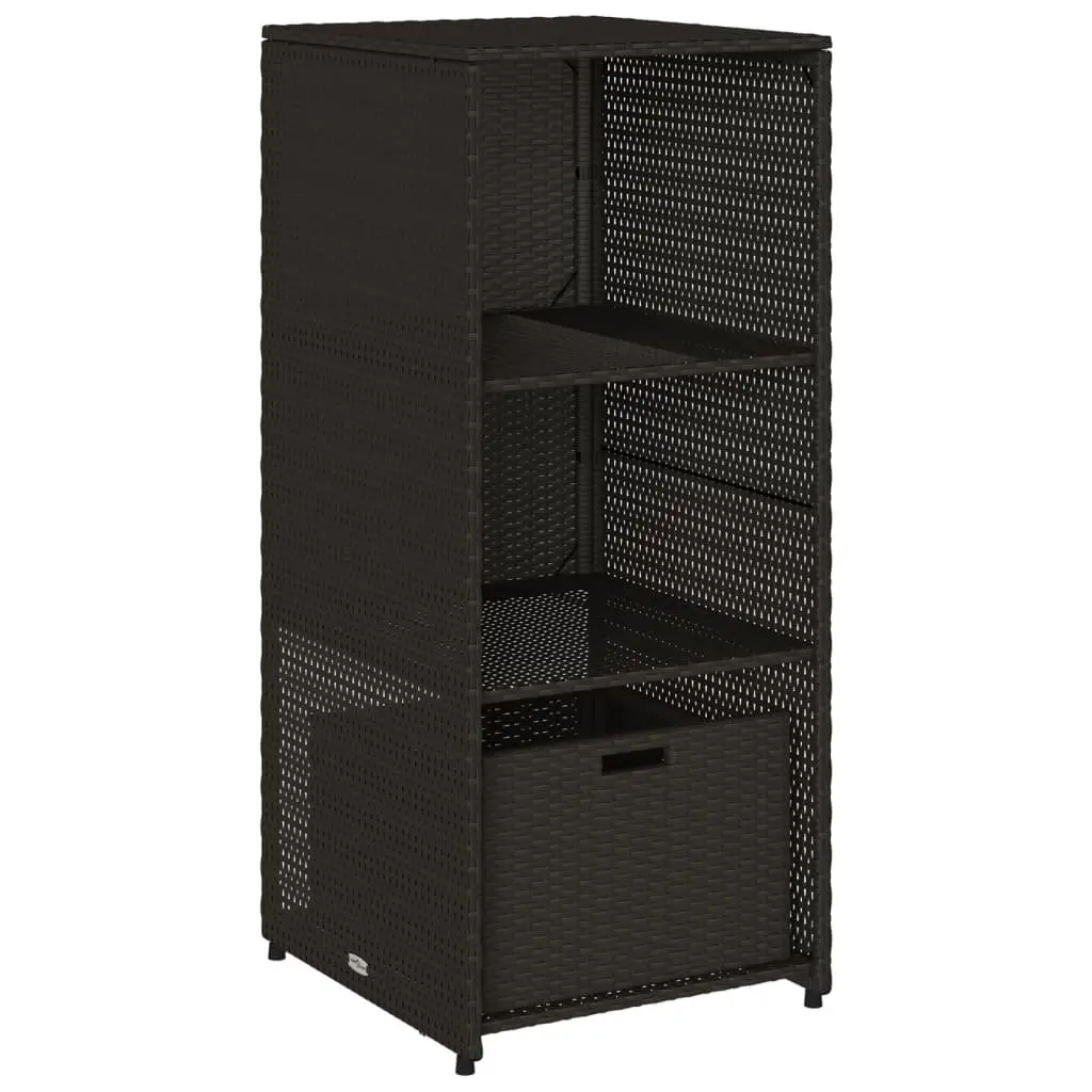 Garden Storage Cabinet Black Outdoor Poly Rattan with 2 Shelves and 1 Drawer 50W x 55D x 115H cm