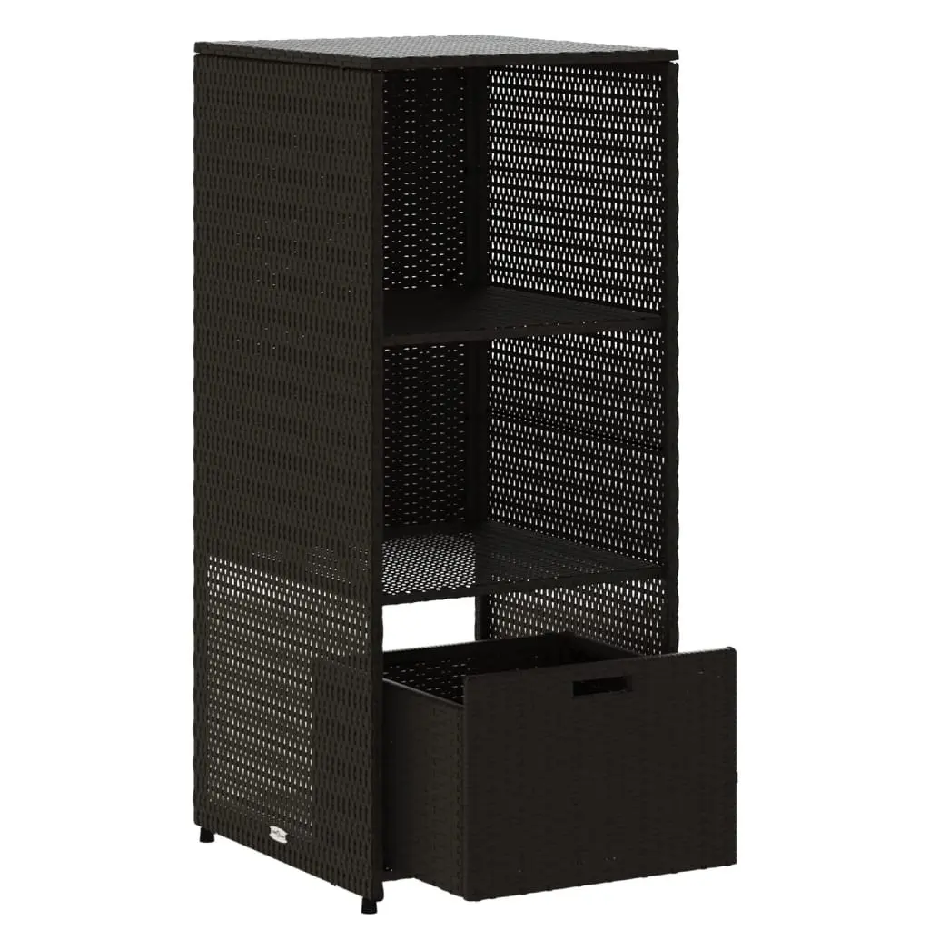 Garden Storage Cabinet Black Outdoor Poly Rattan with 2 Shelves and 1 Drawer 50W x 55D x 115H cm