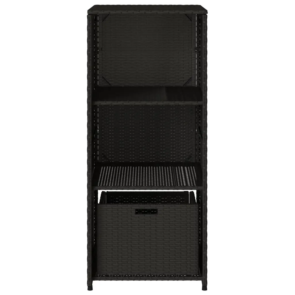 Garden Storage Cabinet Black Outdoor Poly Rattan with 2 Shelves and 1 Drawer 50W x 55D x 115H cm