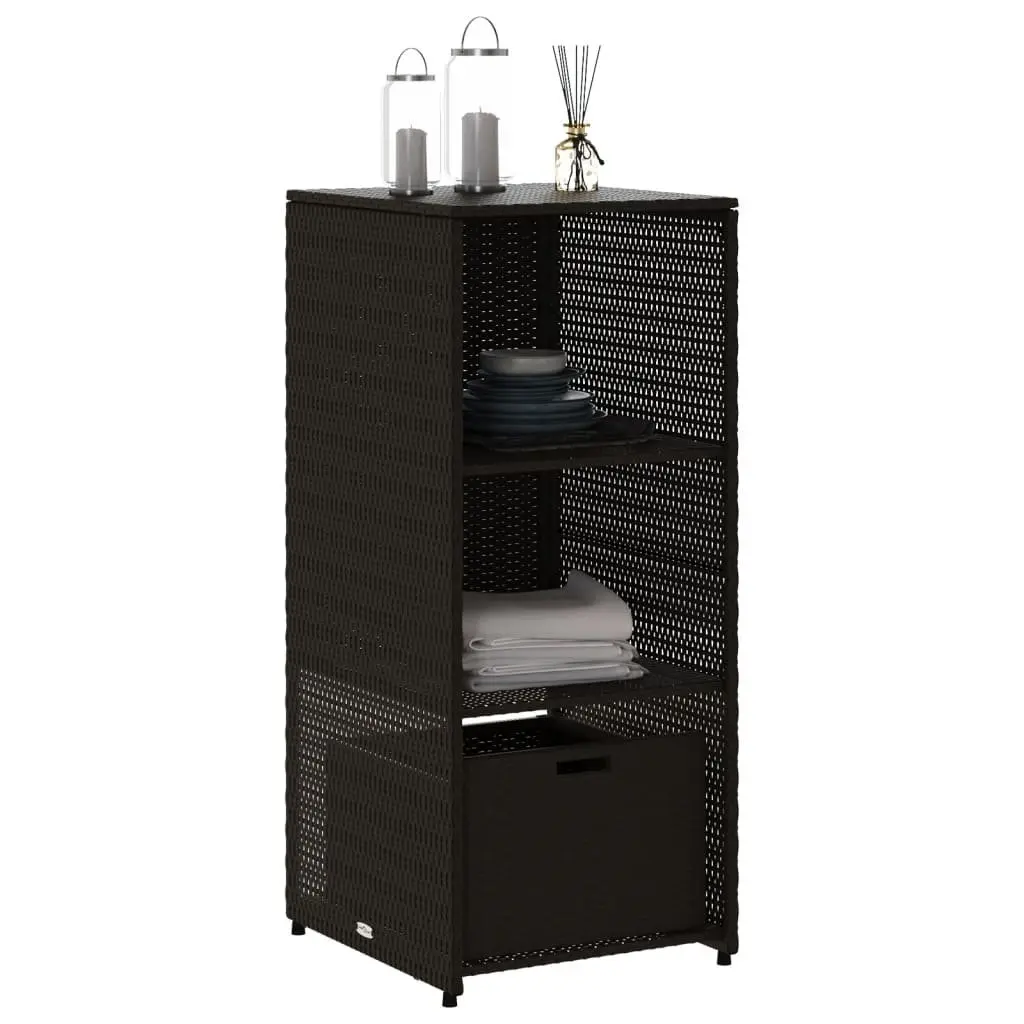 Garden Storage Cabinet Black Outdoor Poly Rattan with 2 Shelves and 1 Drawer 50W x 55D x 115H cm