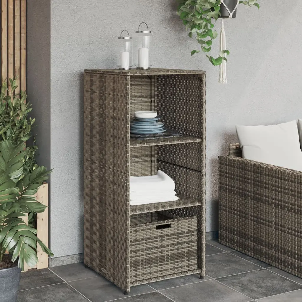 Garden Storage Cabinet Grey Poly Rattan 50x55x115cm with 2 Shelves and 1 Drawer