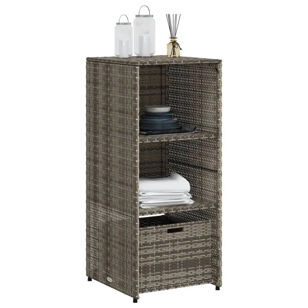 Garden Storage Cabinet Grey Poly Rattan 50x55x115cm with 2 Shelves and 1 Drawer