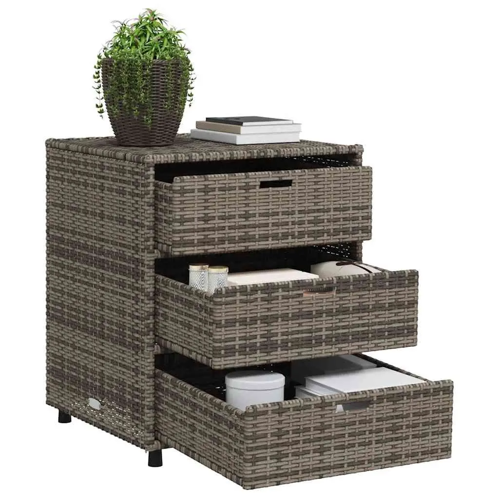 Garden Storage Cabinet Grey Poly Rattan 3 Drawers