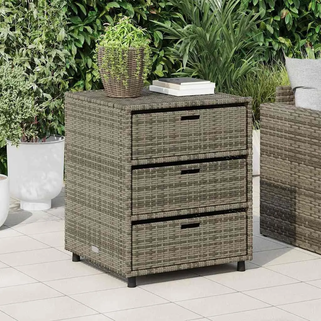 Garden Storage Cabinet Grey Poly Rattan 3 Drawers
