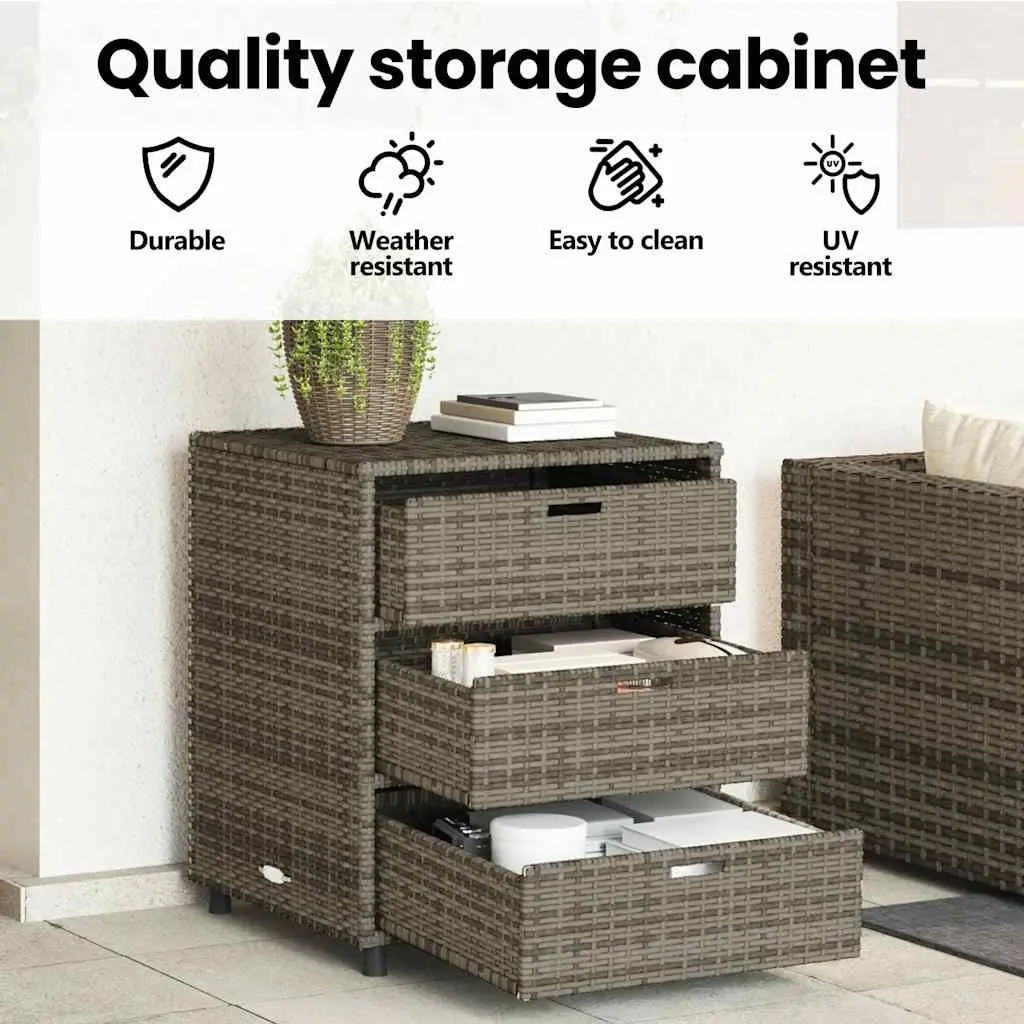 Garden Storage Cabinet Grey Poly Rattan 3 Drawers