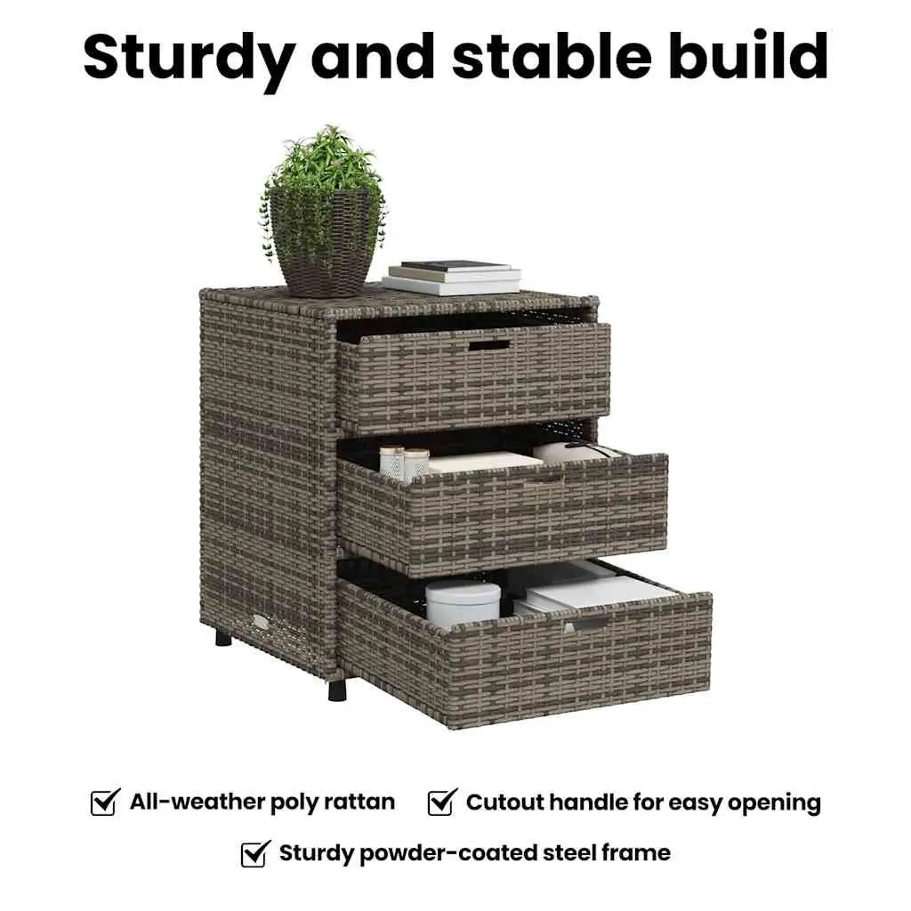Garden Storage Cabinet Grey Poly Rattan 3 Drawers