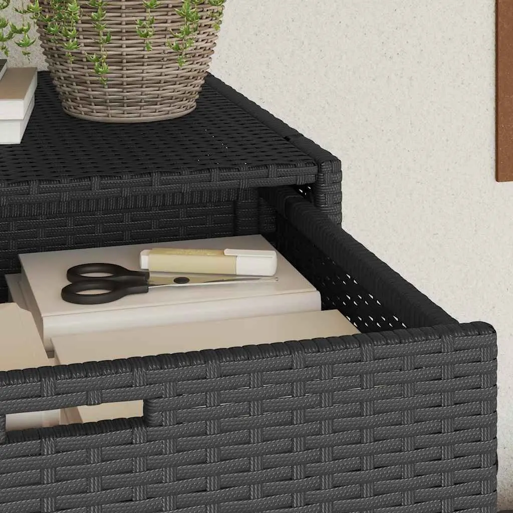 Garden Storage Cabinet Black Outdoor Poly Rattan Furniture Weatherproof
