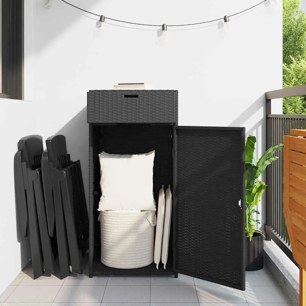 Garden Storage Cabinet Black Outdoor Poly Rattan Furniture Weatherproof