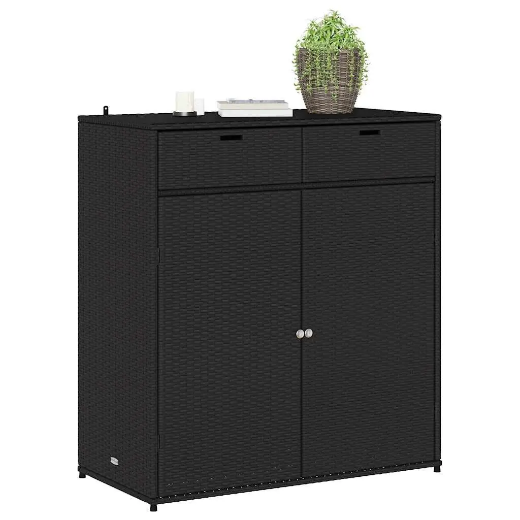 Outdoor Storage Box Weather Resistant Poly Rattan Black for Garden Cushions and Tools 105x55x113cm