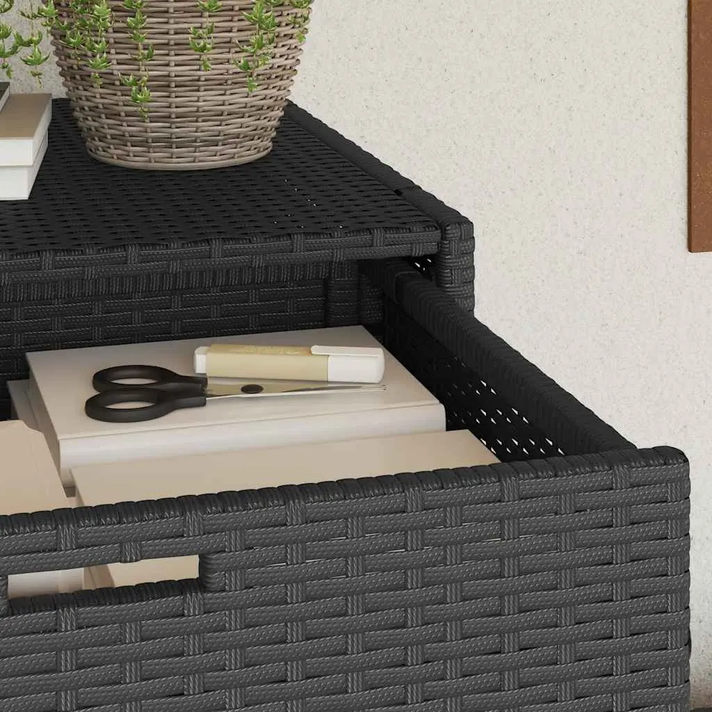 Outdoor Storage Box Weather Resistant Poly Rattan Black for Garden Cushions and Tools 105x55x113cm