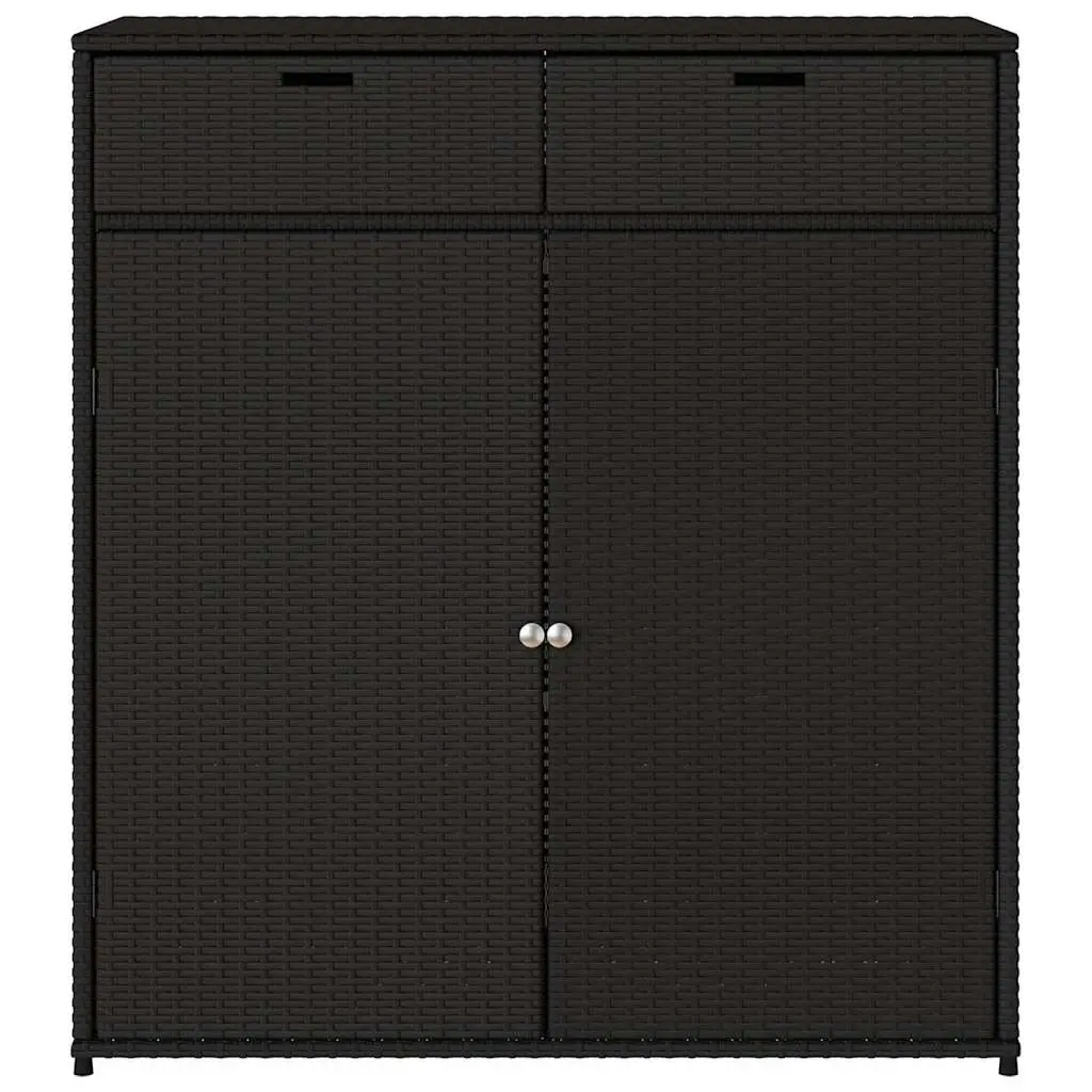 Outdoor Storage Box Weather Resistant Poly Rattan Black for Garden Cushions and Tools 105x55x113cm