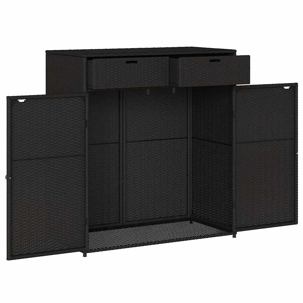 Outdoor Storage Box Weather Resistant Poly Rattan Black for Garden Cushions and Tools 105x55x113cm