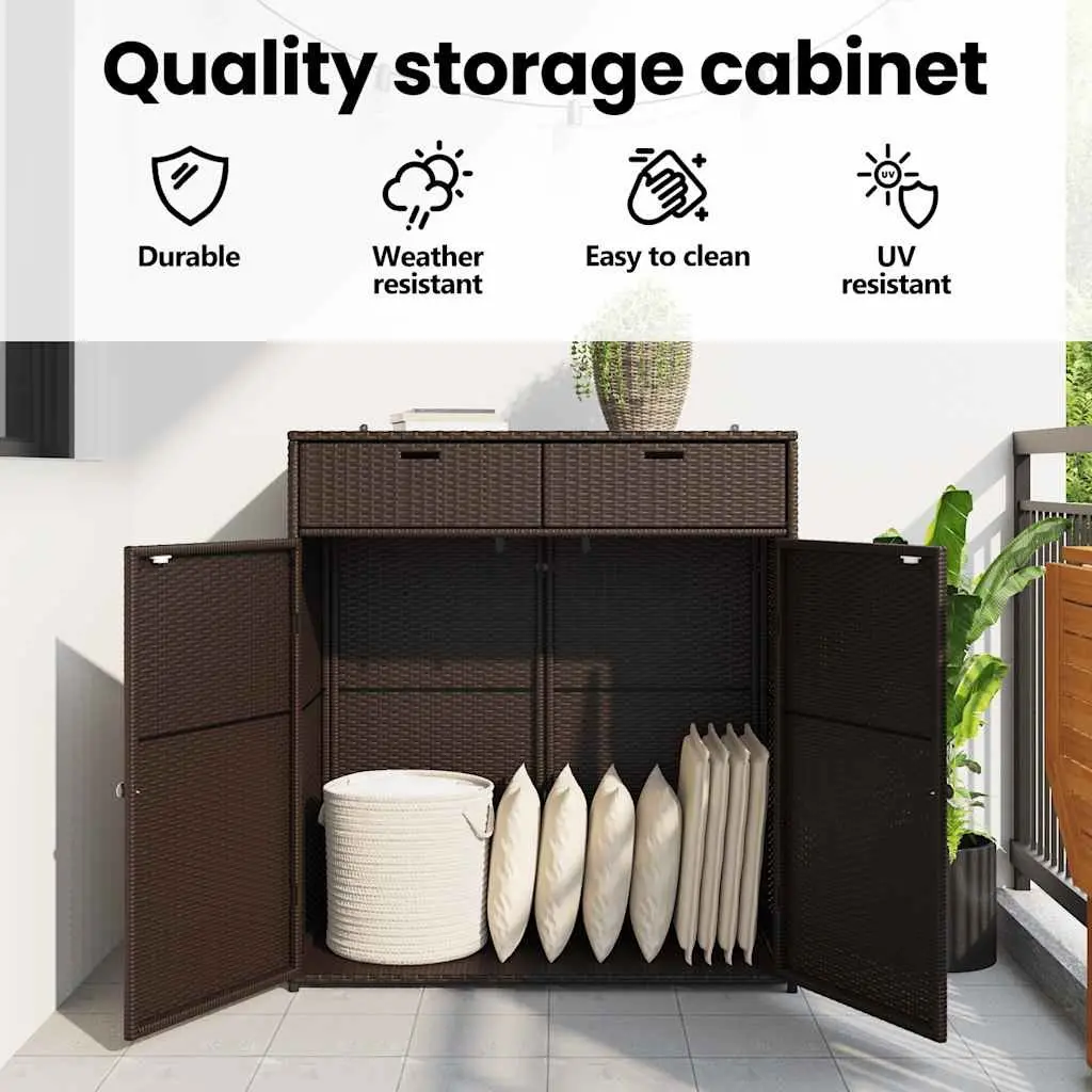 Garden Storage Cabinet Brown Outdoor Furniture Rattan Cupboard Patio Organiser