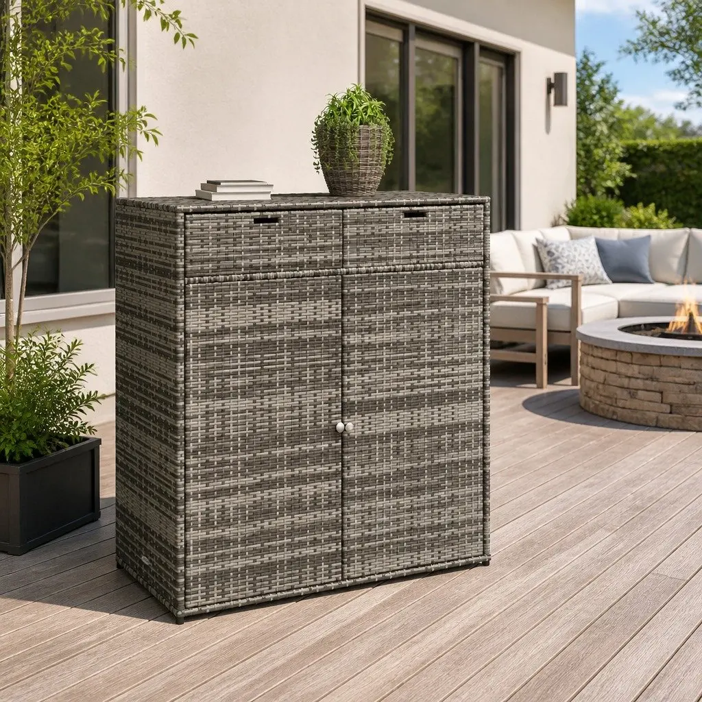 Garden Storage Cabinet Outdoor PE Rattan Grey 105x55x113cm