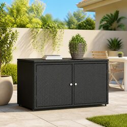 Garden Storage Cabinet Black Outdoor Poly Rattan 110x55x60.5cm Doors Lid