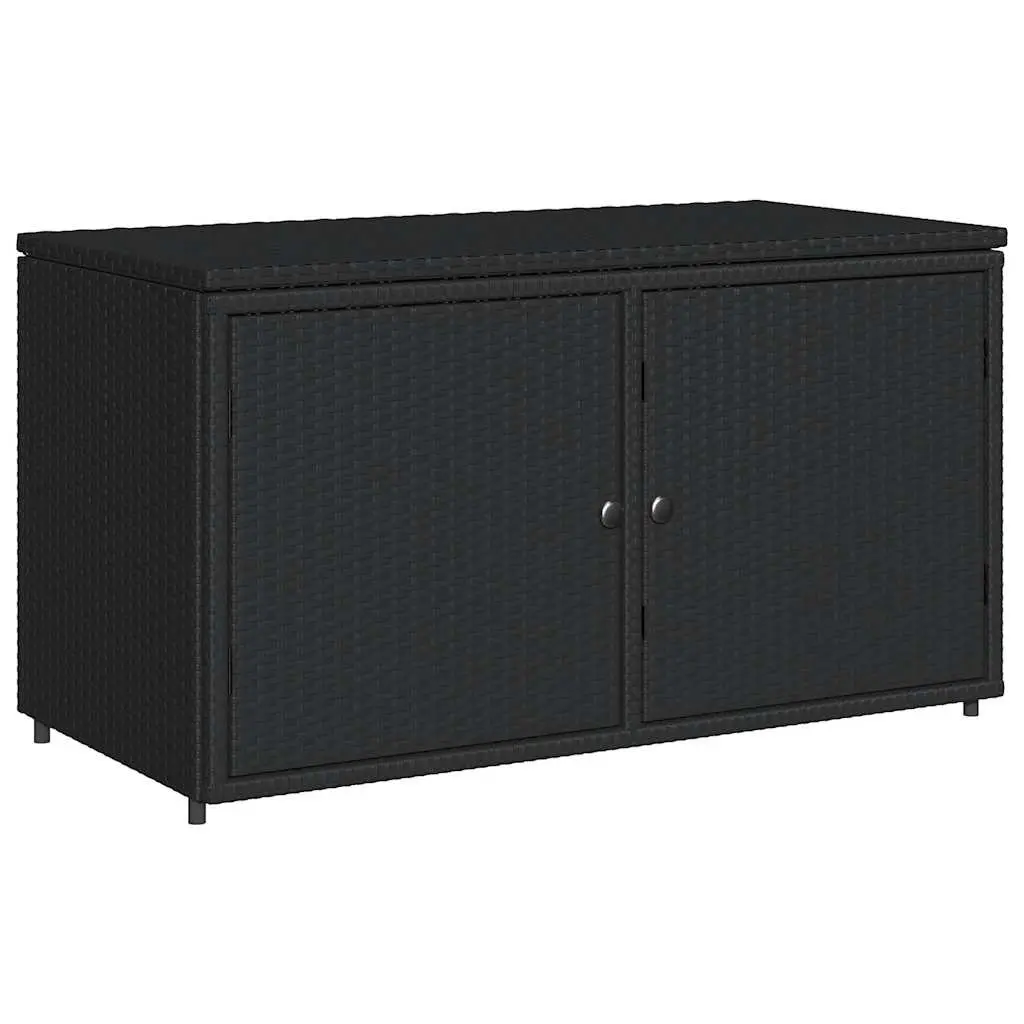 Garden Storage Cabinet Black Outdoor Poly Rattan 110x55x60.5cm Doors Lid