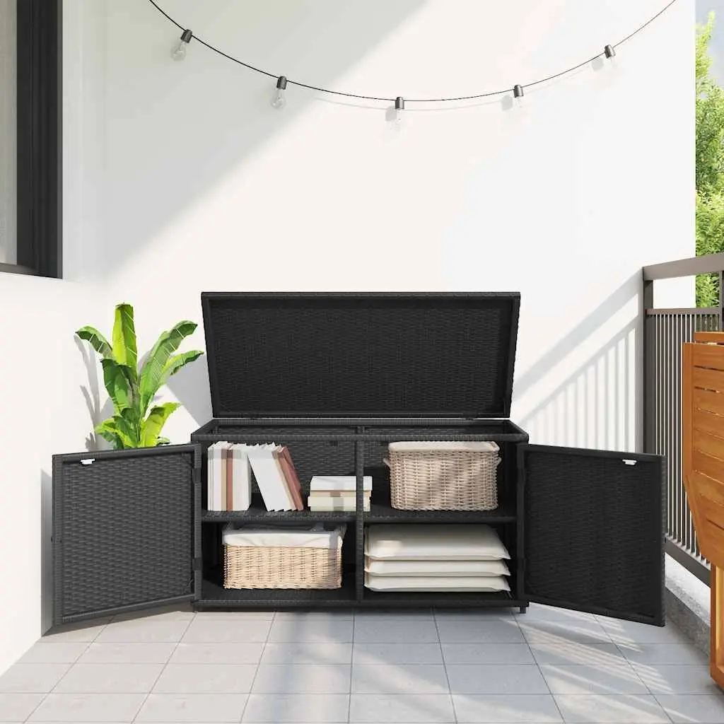 Garden Storage Cabinet Black Outdoor Poly Rattan 110x55x60.5cm Doors Lid
