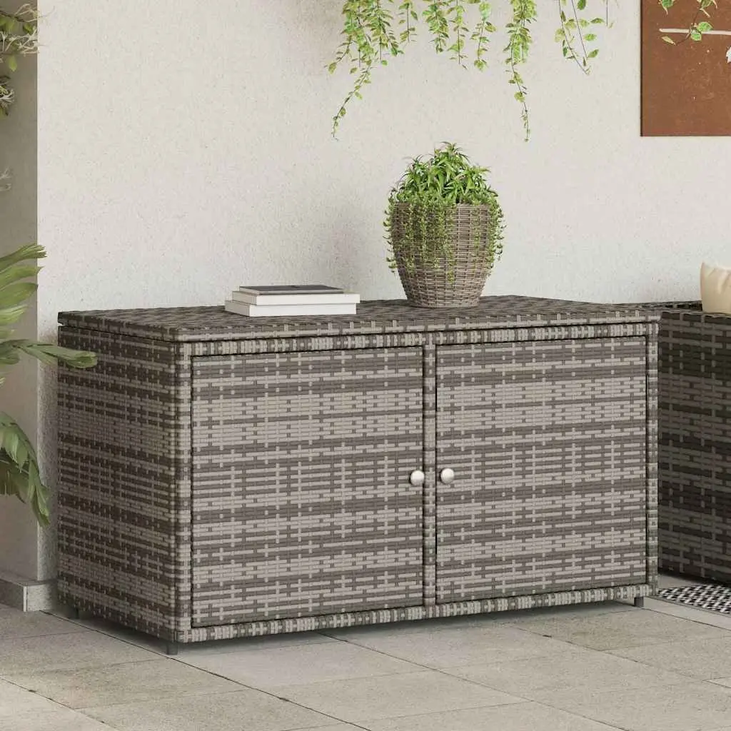 Grey Outdoor Poly Rattan Garden Storage Cabinet with Two Doors 110x55x60.5cm