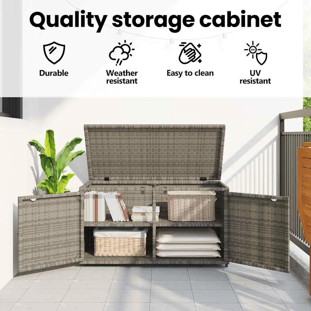 Grey Outdoor Poly Rattan Garden Storage Cabinet with Two Doors 110x55x60.5cm