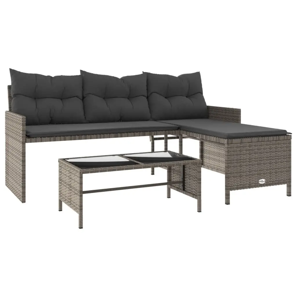 L-Shaped Garden Sofa Set Grey Poly Rattan with Table and Cushions