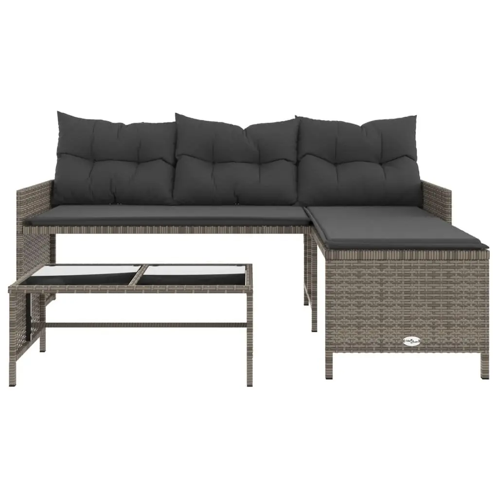 L-Shaped Garden Sofa Set Grey Poly Rattan with Table and Cushions