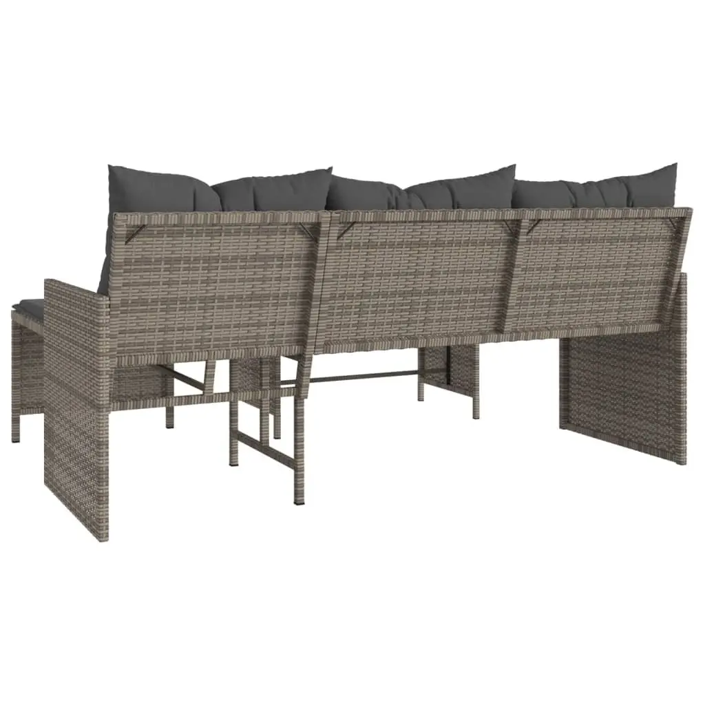 L-Shaped Garden Sofa Set Grey Poly Rattan with Table and Cushions